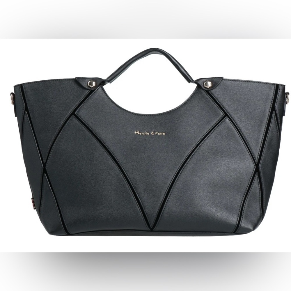 MANILA GRACE Tote Bag Large Black Patchwork Front Detachable Strap NWT